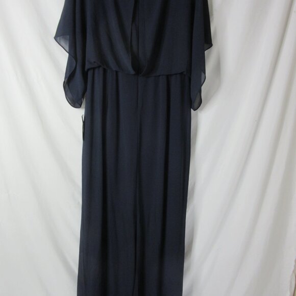 Jessica Howard Maxi Formal Dress Souffle Chiffon Short Sleeve Navy Size 14W NWT - Picture 13 of 16